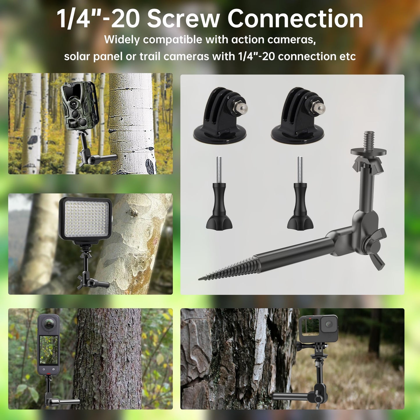 nuobake Trail Cam Mount, Game Cam Mount 2-Pack Tree Stand Holder Screw in with 1/4"-20 Thread, 360° Rotating Bracket, 4.4lbs Capacity Stealth Wildlife