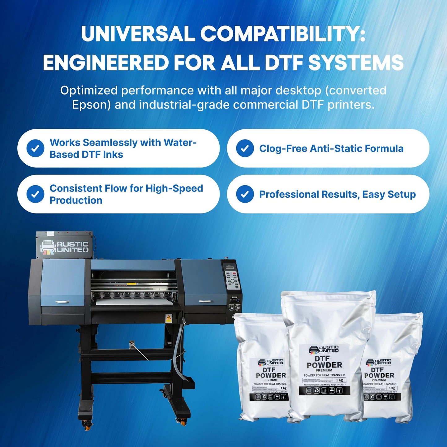 Rustic United DTF Powder, 1KG / 35.3oz Hot Melt PreTreat Adhesive Digital Transfer Direct Print Sublimation for All Type of Garments and Fabric