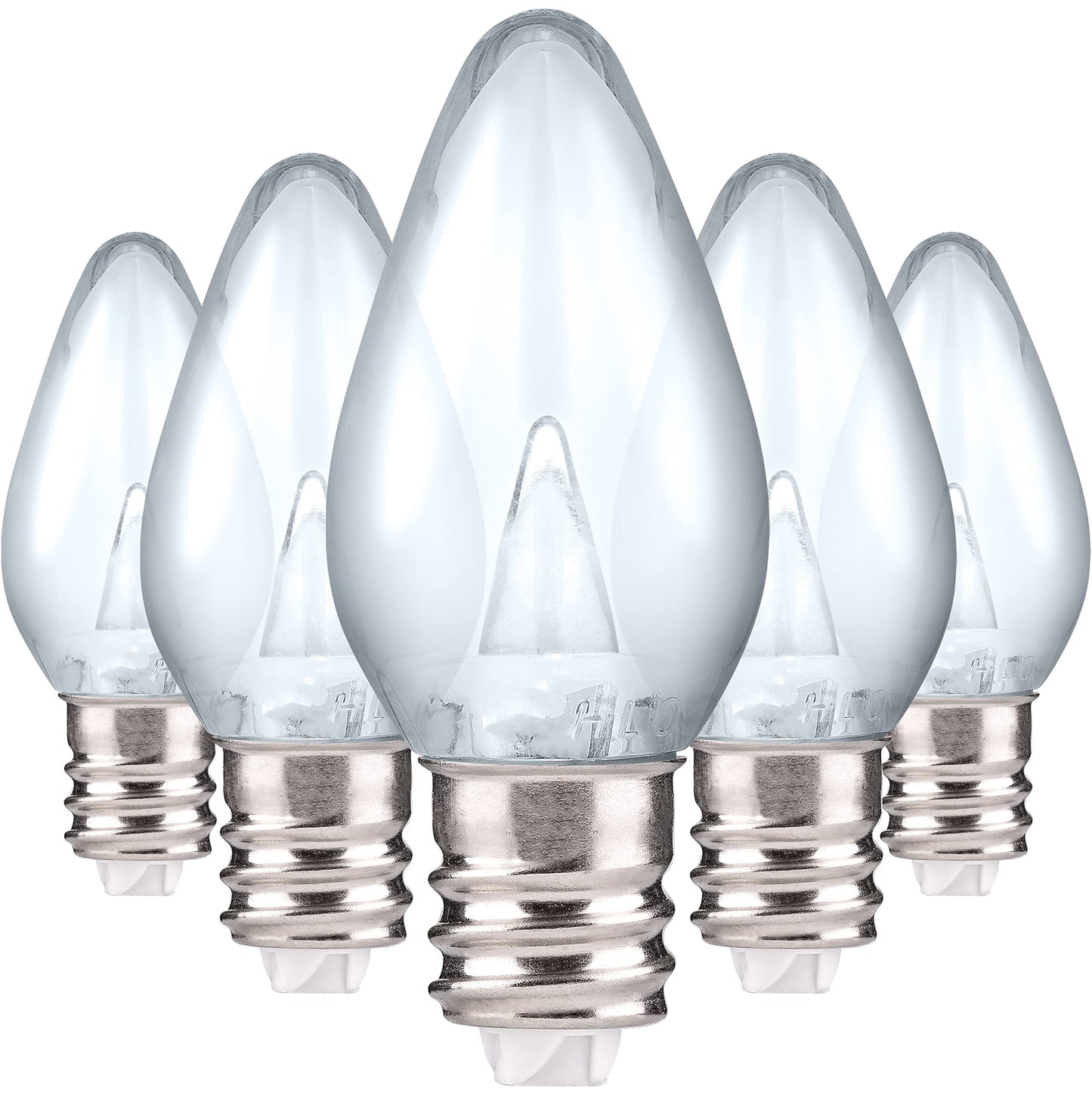 Holiday Lighting Outlet LED Smooth C7 Cool White Replacement Christmas Light Bulbs for E12 Sockets, Energy Efficient Commercial Grade, 2 Diode 0.58