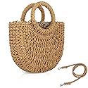 FENBEN Women Straw Crossbody Bag Summer Beach Weave Shoulder Bag Rattan (Brown)