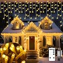 Vynoblip Ice Light Outdoor, Decorations Lights Yellow 33FT 306 LED 8 Modes Plug in Twinkle Fairy Light String with Remote Timer Memory for Roofline