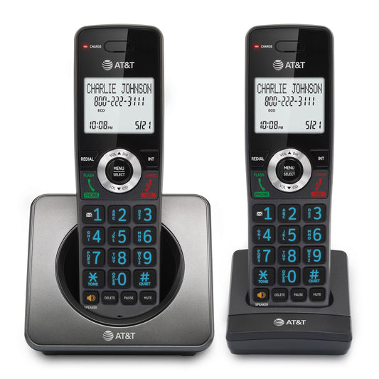 AT&T GL2101-2 DECT 6.0 2-Handset Cordless Phone with Call Block & Caller ID - Full-Duplex Handset Speakerphone, 2" White Backlit Display, Lighted