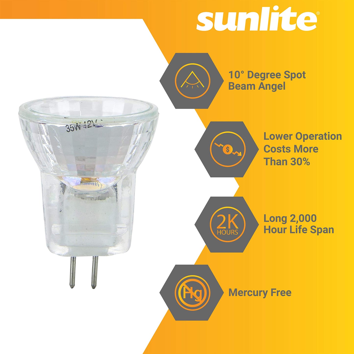 Sunlite 35MR8/CG/G4/SP/12V/6PK Halogen 35W 12V MR8 Quartz Reflector Spotlight Light Bulbs (6 Pack)