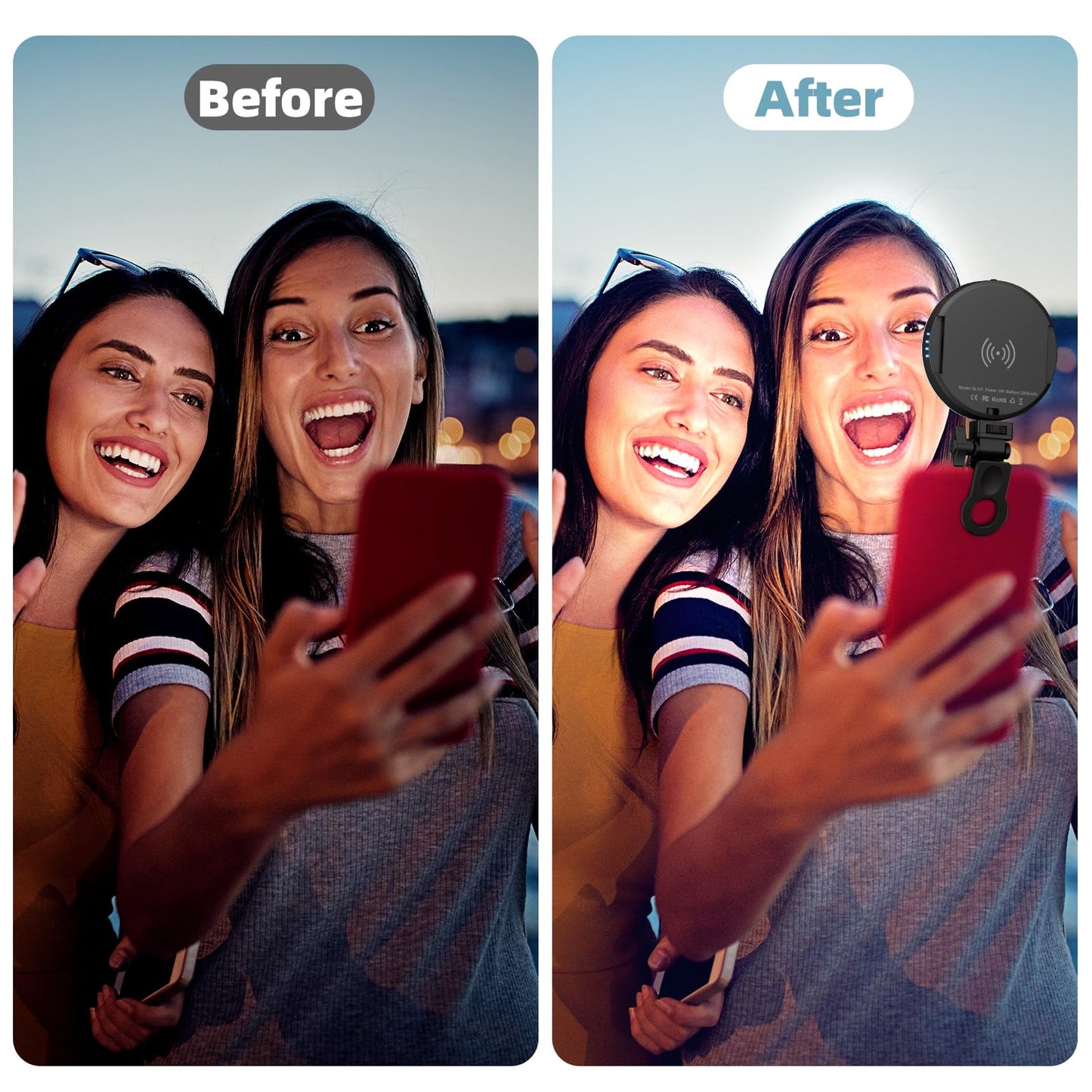 Selfie Light Clip with 68 LED, 3 Modes & 10-Level Brightness for Phone, iPad, Laptop - Rechargeable, Front & Back Clips for TikTok, Makeup, Vlog