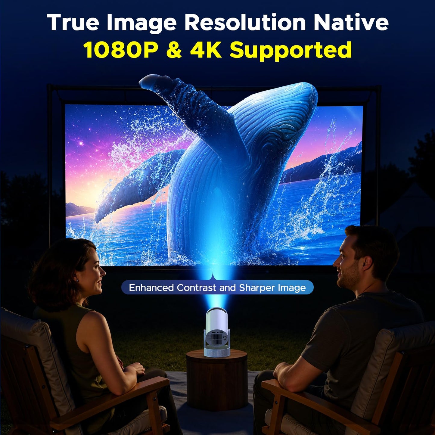 Mini Projector with WiFi and Bluetooth, Portable Projector built-in Battery Supported 4K, Auto Keystone, 220° Rotation Outdoor Projectors Compatible