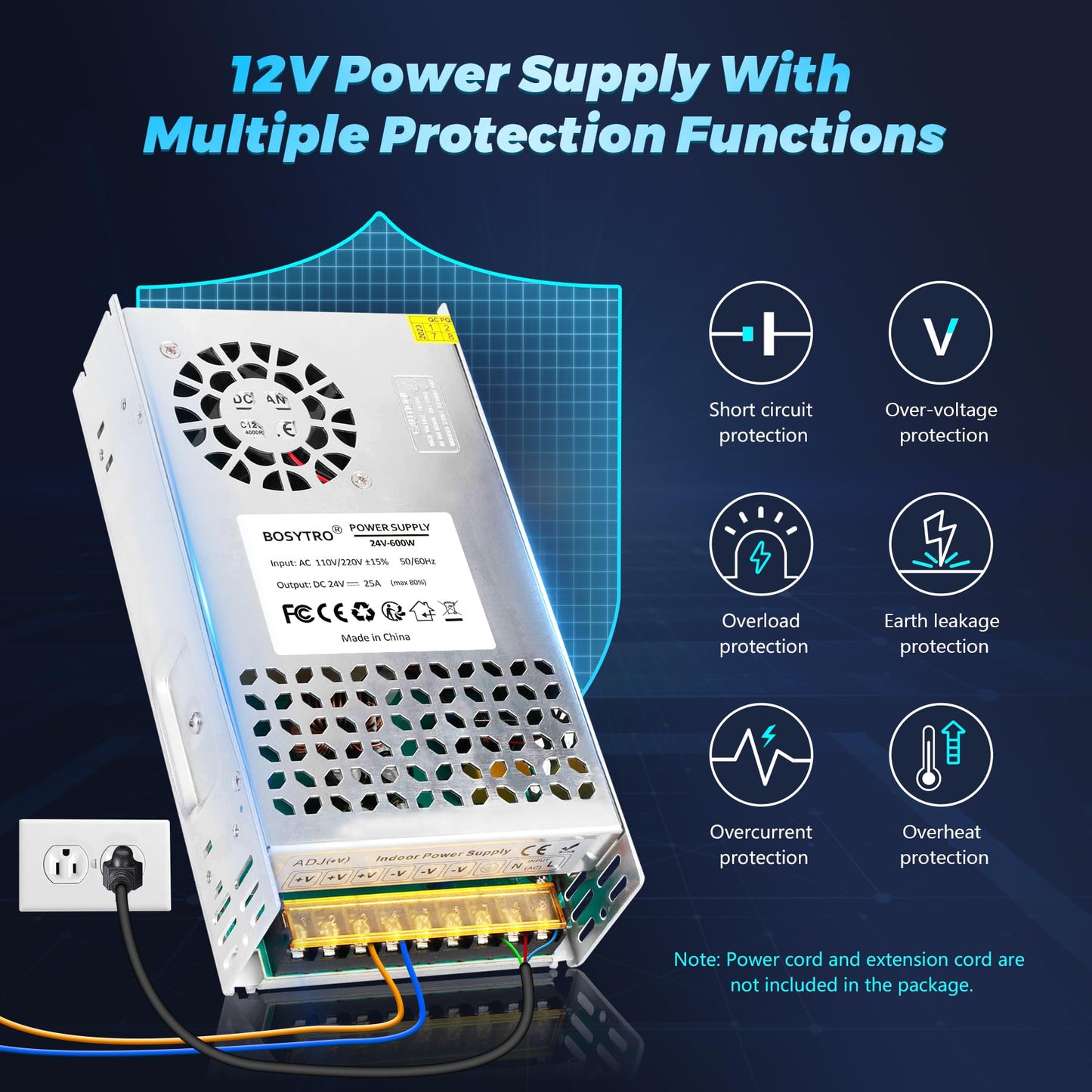 BOSYTRO 24V 25A 600W DC Switching Power Supply, AC 110v to 24v Converter (SMPS), 24 Volt Power Supply for LED Strip Light, CCTV Camera Security…