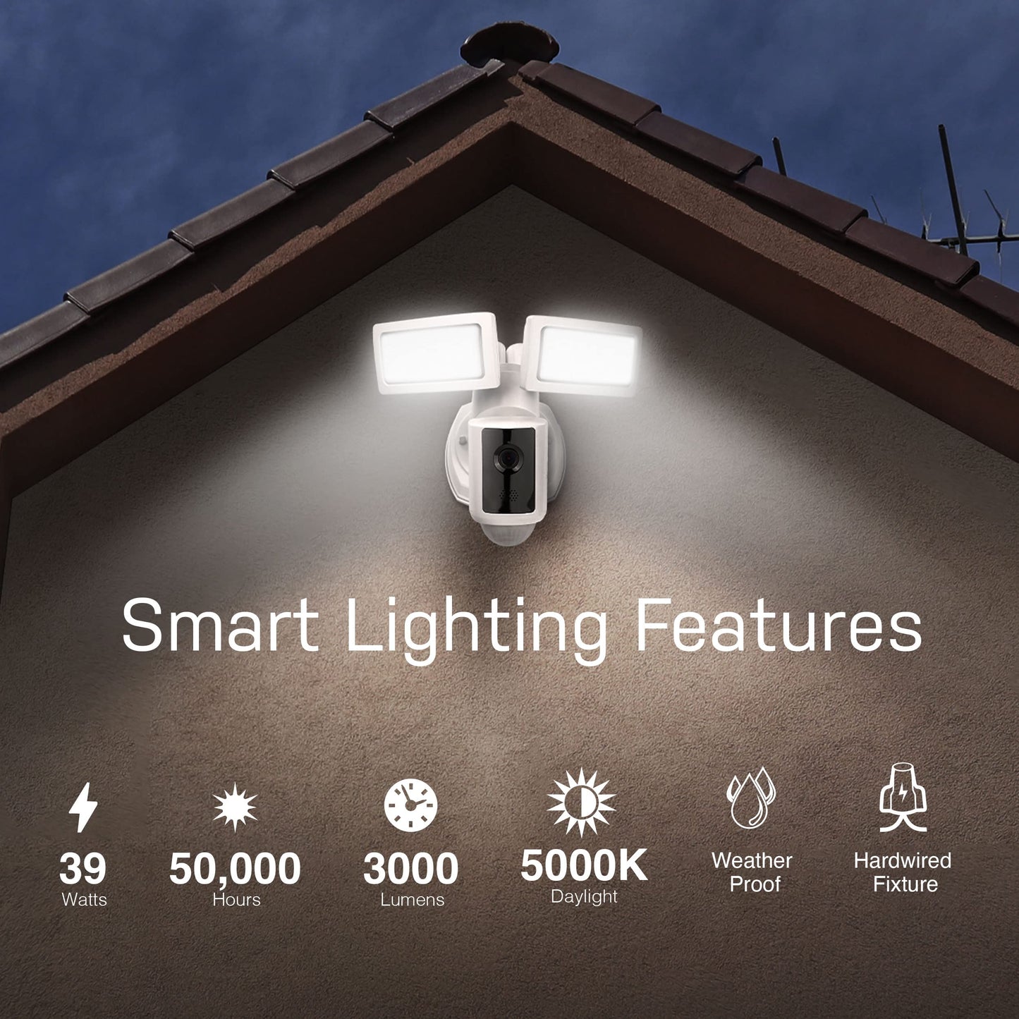 Feit Electric SEC3000/CAM/WIFI Outdoor LED Smart Security Camera with Motion Sensor, 2-Way Audio, 39-Watt Floodlight, Works with Alexa and Google