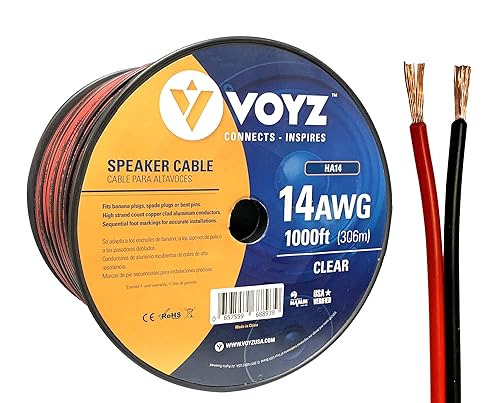 VOYZ 14 AWG Speaker Wire Cable with Flex Oxygen Free Black/RED PVC Sheathing - Ideal for Solar Panels, Home Theater Speakers and Car Speakers