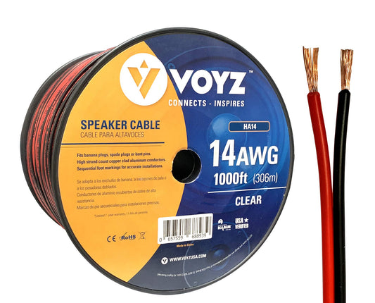 VOYZ 14 AWG Speaker Wire Cable with Flex Oxygen Free Black/RED PVC Sheathing - Ideal for Solar Panels, Home Theater Speakers and Car Speakers