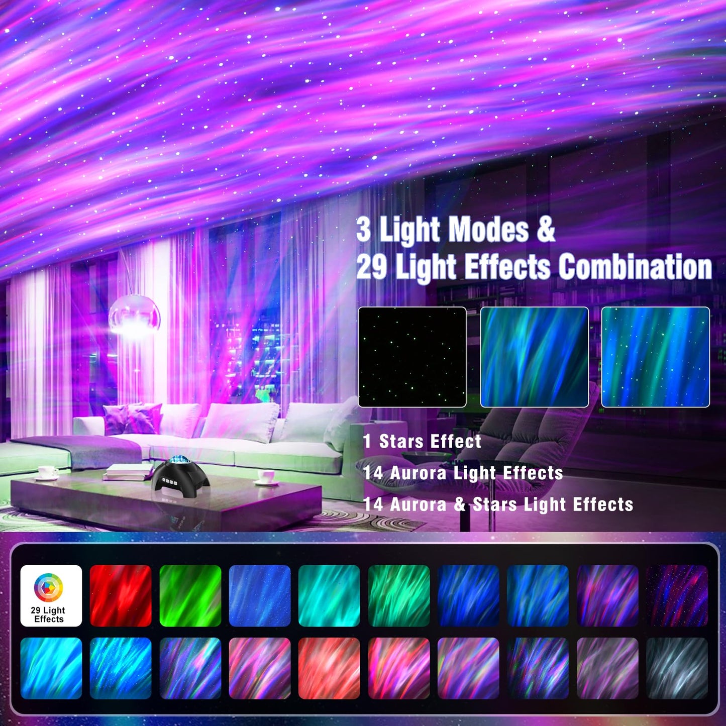 Vinwark Northern Lights Aurora Projector for Bedroom with Music Bluetooth Speaker and White Noise, Galaxy Projector, Starry Night Light Projectors