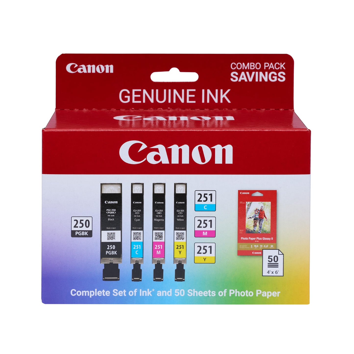 Canon PGI-250/CLI-251 Genuine Combo Pack with 50 Photo Paper Sheets, Compatible with iP7220 & MG5420, MX922, MG7120, MG6420, MG5520, iX6820, iP8720
