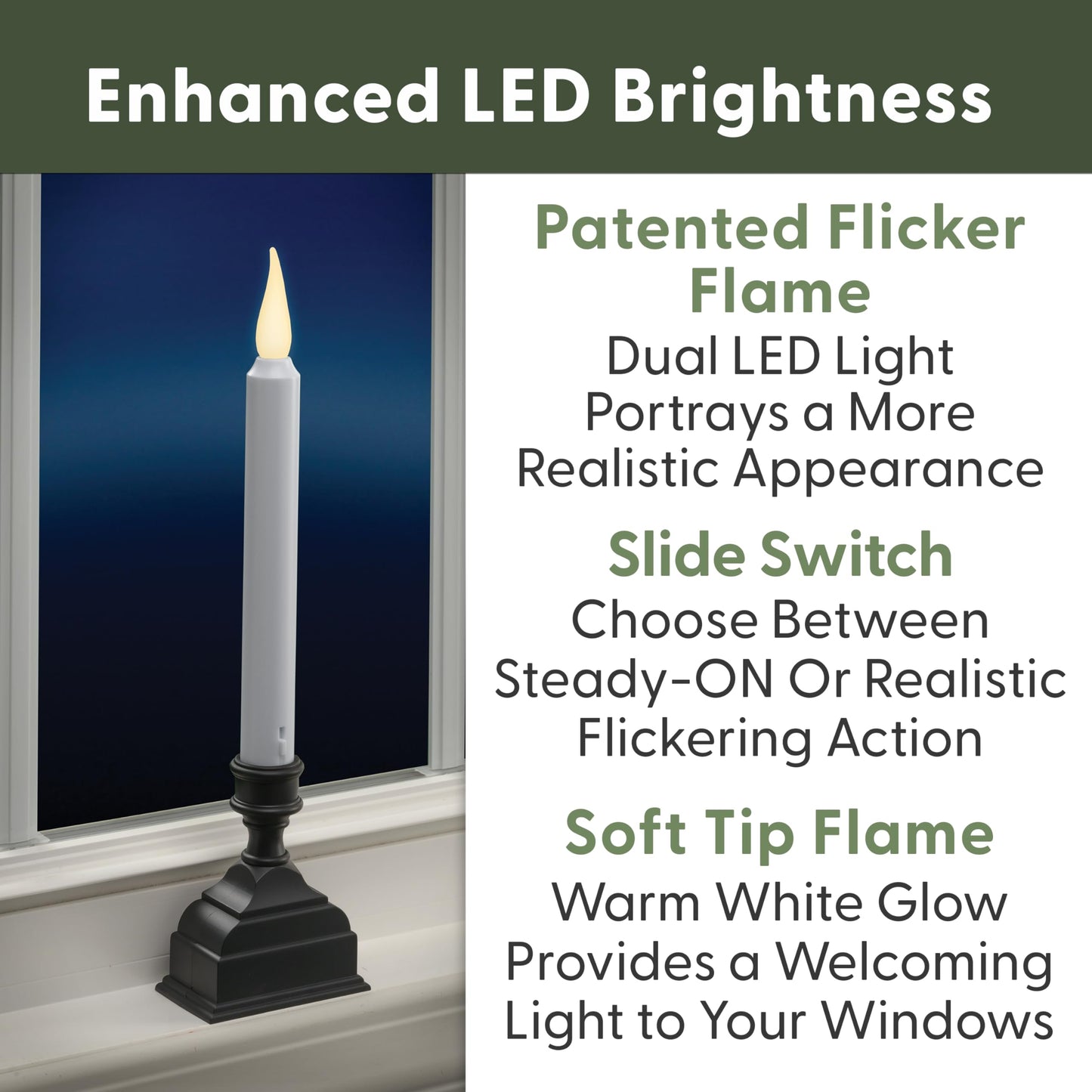 612 Vermont Battery Operated LED Window Candle with Sensor and 8 Hour Timer, Patented Dual LED Flicker Flame, VT-1620A-4 (Pack of 4, Antique Bronze)