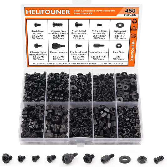 HELIFOUNER 450 Pieces Computer Standoffs Screws Assortment Kit for 2.5" SSD, Hard Drive, Computer Case, Motherboard, Fan Power Graphics