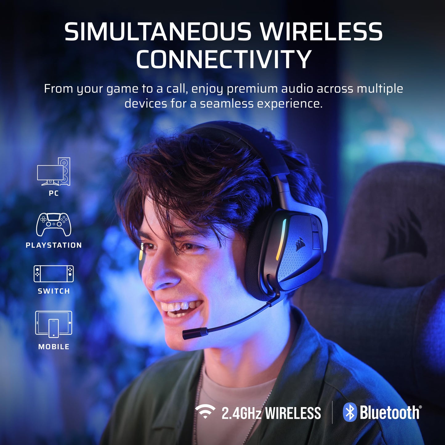 Corsair Void v2 MAX Wireless Gaming Headset for PC, PS5, PS4, Switch, Mobile - Simultaneous 2.4GHz+Bluetooth, Dolby Atmos, Sonarworks SoundID, 70Hr