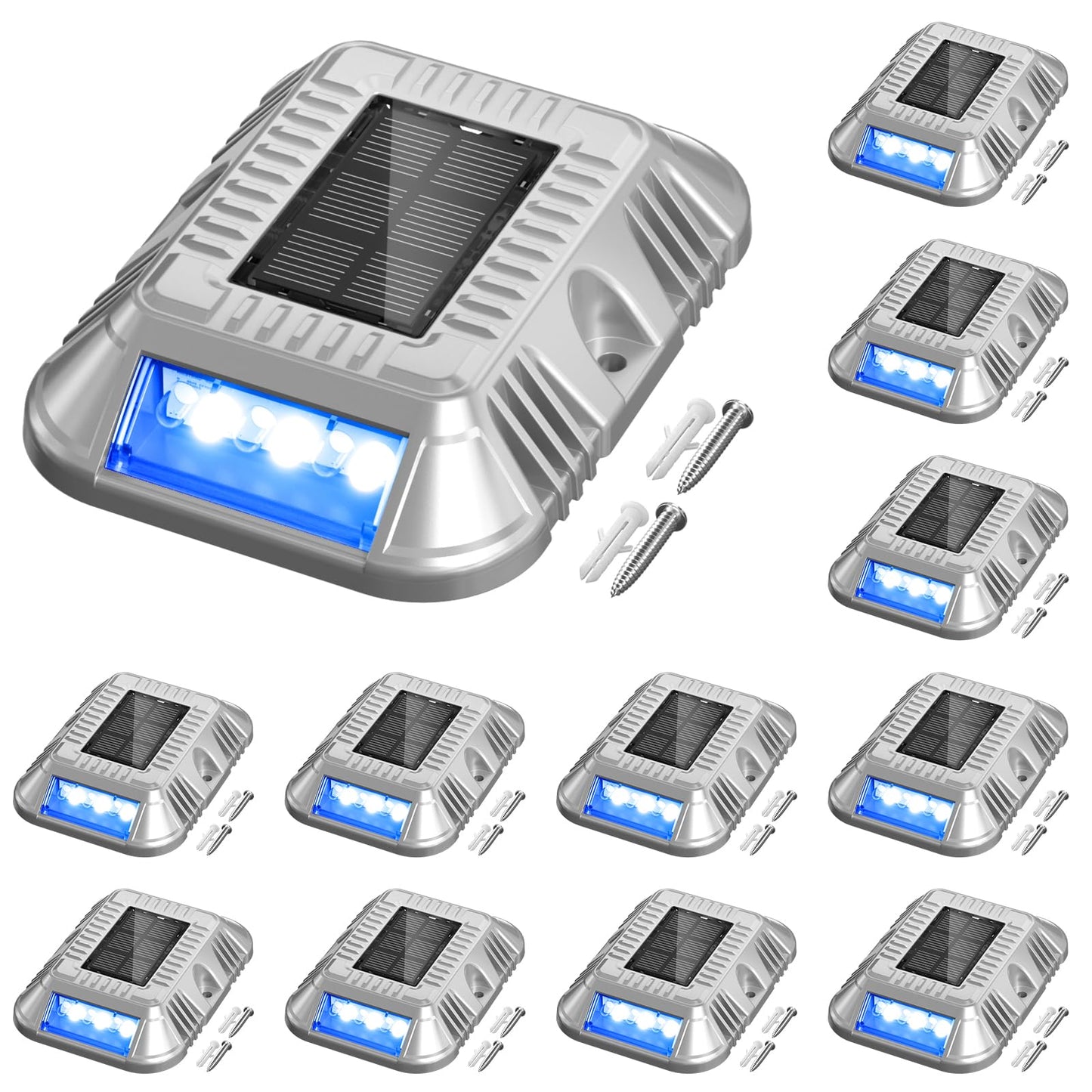 addlon Solar Dock Lights Marine 12 Pack, 2CCT Outdoor Driveway Marker Deck Lights, IP67 Waterproof, Solar Powered Deck Light for Pathway Warning Step