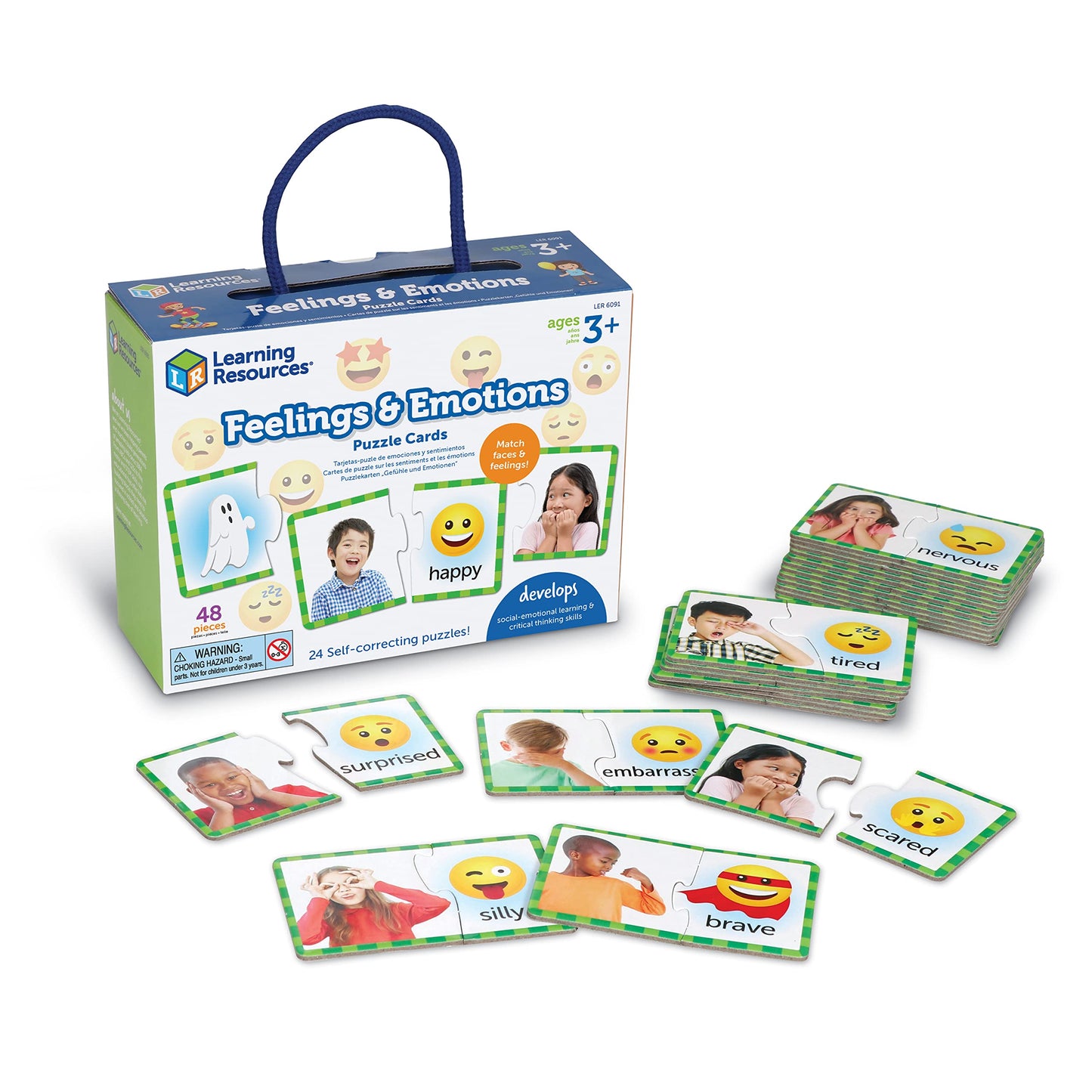 Learning Resources Feelings & Emotions Puzzle Cards – 48-Piece Social-Emotional Learning Toy for Kids Ages 3+, Speech Therapy & Social Skills Games