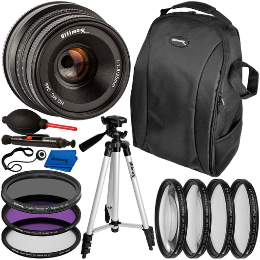 Ultimaxx 25mm f/1.8 Manual Lens Kit for Sony FS7, FS7M2, FS5, FS5M2K, a9, a99II, A7, A7II, A7R, A7SII, A7III, A7RIII, a6500, a6300, a6000, a5100