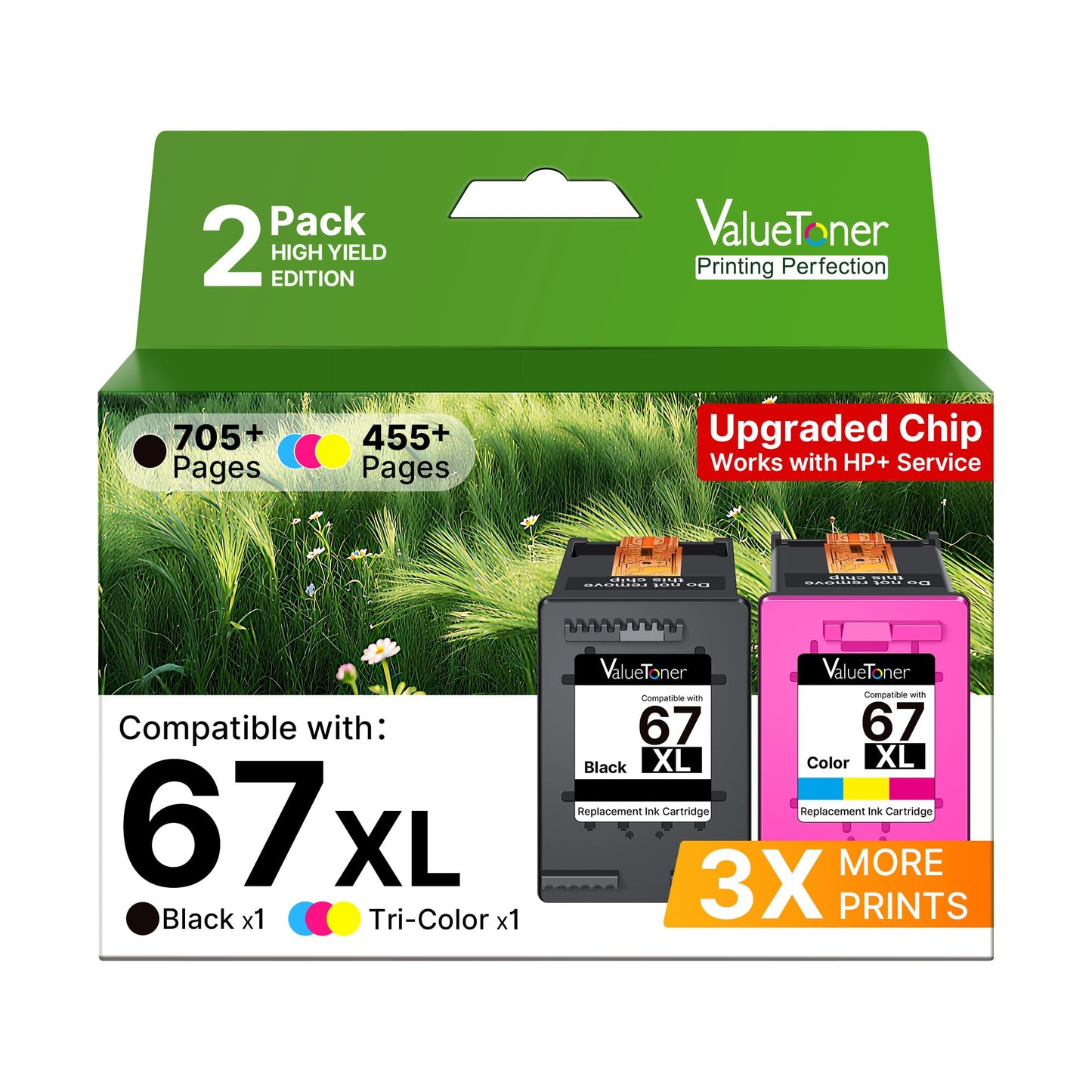 Valuetoner 67XL Ink Cartridges Replacement for 67 XL Ink Cartridges for 67XL for Deskjet 2755e 2855e 2722e 4255e 2722 2755 4110e 4152e 4155e 2723e
