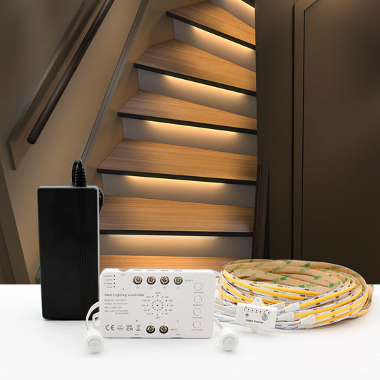 RWOFNIA Motion Sensor with Daylight Sensor Sync Light Up Type LED Stair Lighting Kit SSL-0516, Suilt for 20-40inches Wide Indoor Staircase (Warm White
