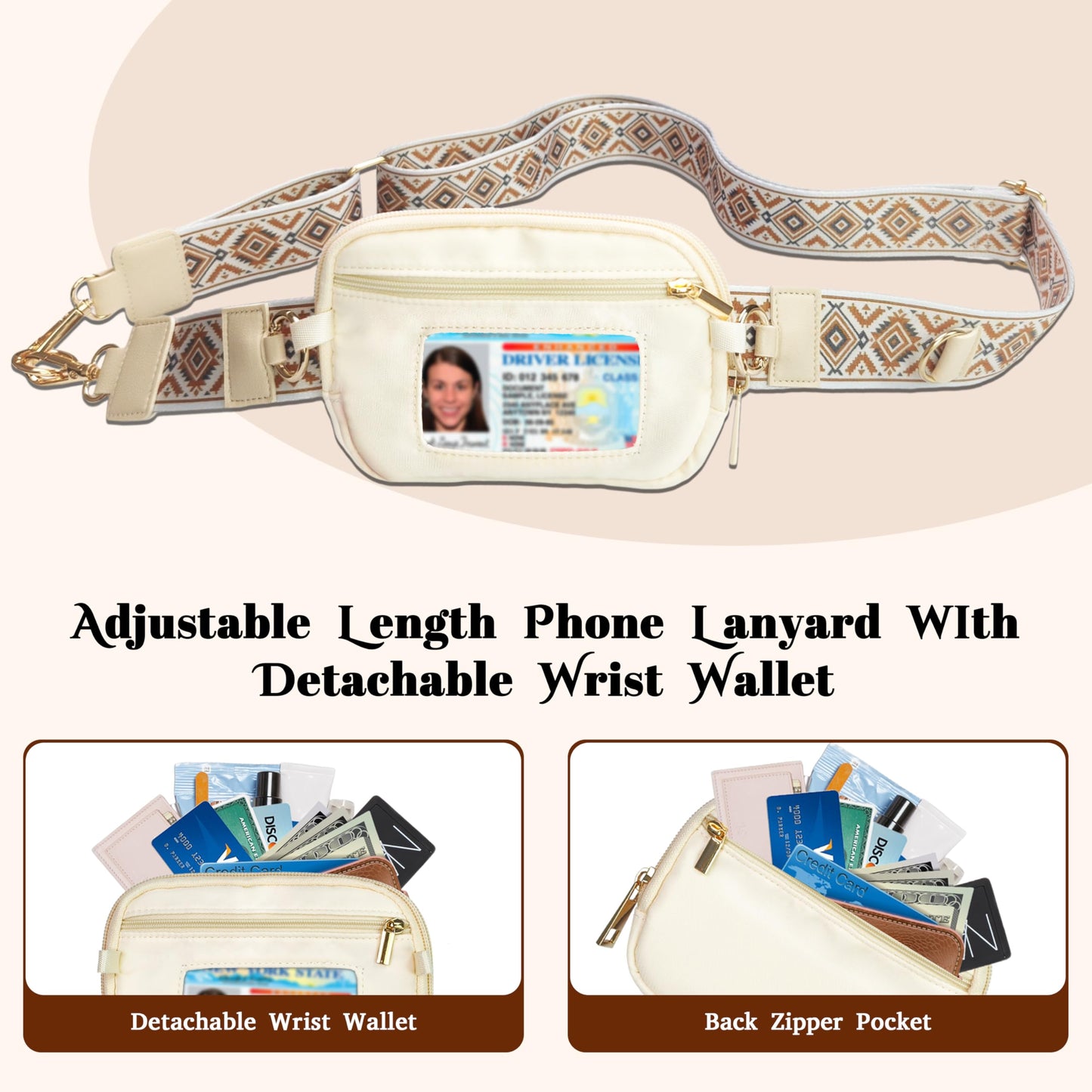 Jusen Clip and Go Strap for Phone with Wallet Crossbody,Adjustable Crossbody Cell Belt Detachable Wristlet Wallet for Daily (Style 2)