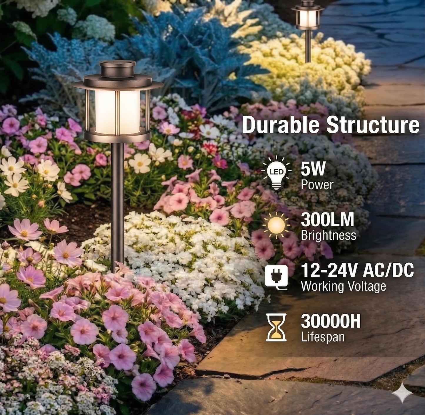 HIBOITEC 1-Pack 5CCT Low Voltage LED Pathway Lights 5W 12-24V 2700/3000/3500/4000/5000K, Aluminum Waterproof Outdoor Landscape Lighting (Transformer