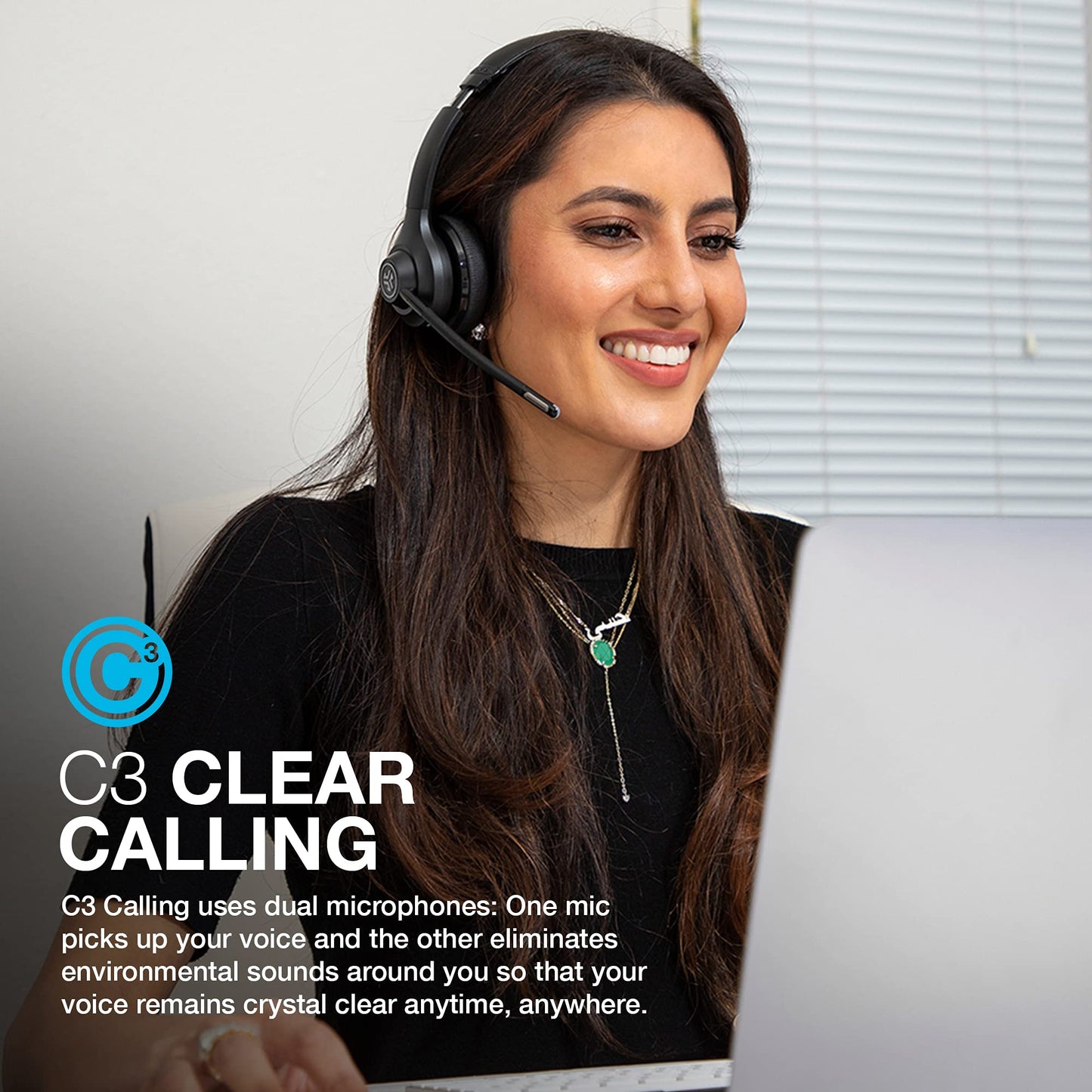 JLab Go Work Wireless Headsets with Microphone, 45+ Playtime PC Bluetooth Headset and Multipoint Connect to Laptop Computer and Mobile, Wired or
