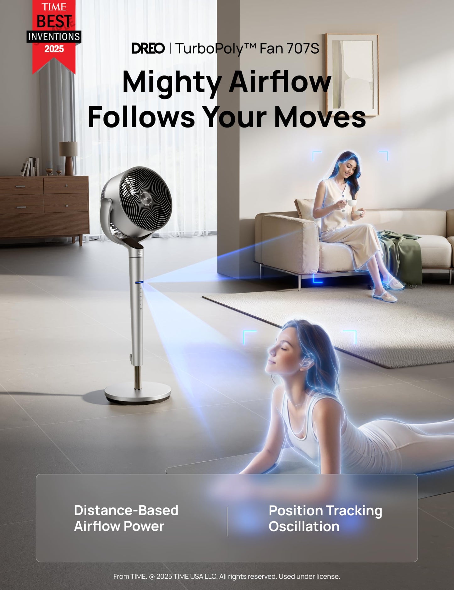 DREO Smart Fan for Bedroom, Position-based Oscillation, 150°+120° 3D Oscillating Fan, 110ft Pedestal Fans with Wi-Fi/Voice/Remote, Standing Fans Work