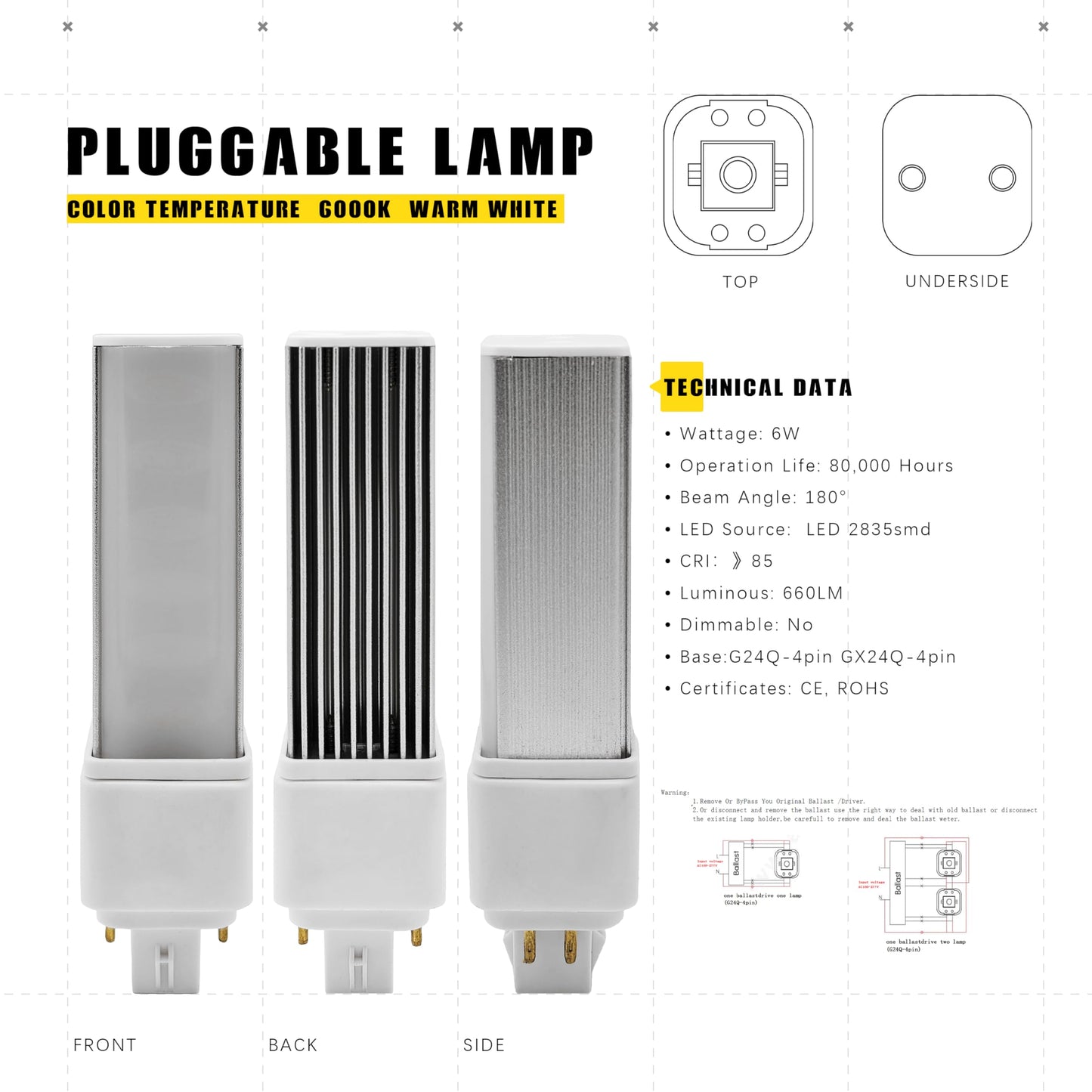 QLEE Gx24q 4 Pin LED Light Bulb Retrofit GX24 LED PL-C Recessed Lamp Replacement Fluorescent G24q-1 13W G24q-2 Gx24q-3 660 Lm 314° Rotate Recessed