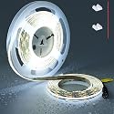 TOPAI Black 12V COB LED Strip 6000K Cool White IP65 Waterproof Dotless 480LED/M 16.4ft/5M Bright 4000Lm CRI>90 Cuttable Flexible LED Tape for Home
