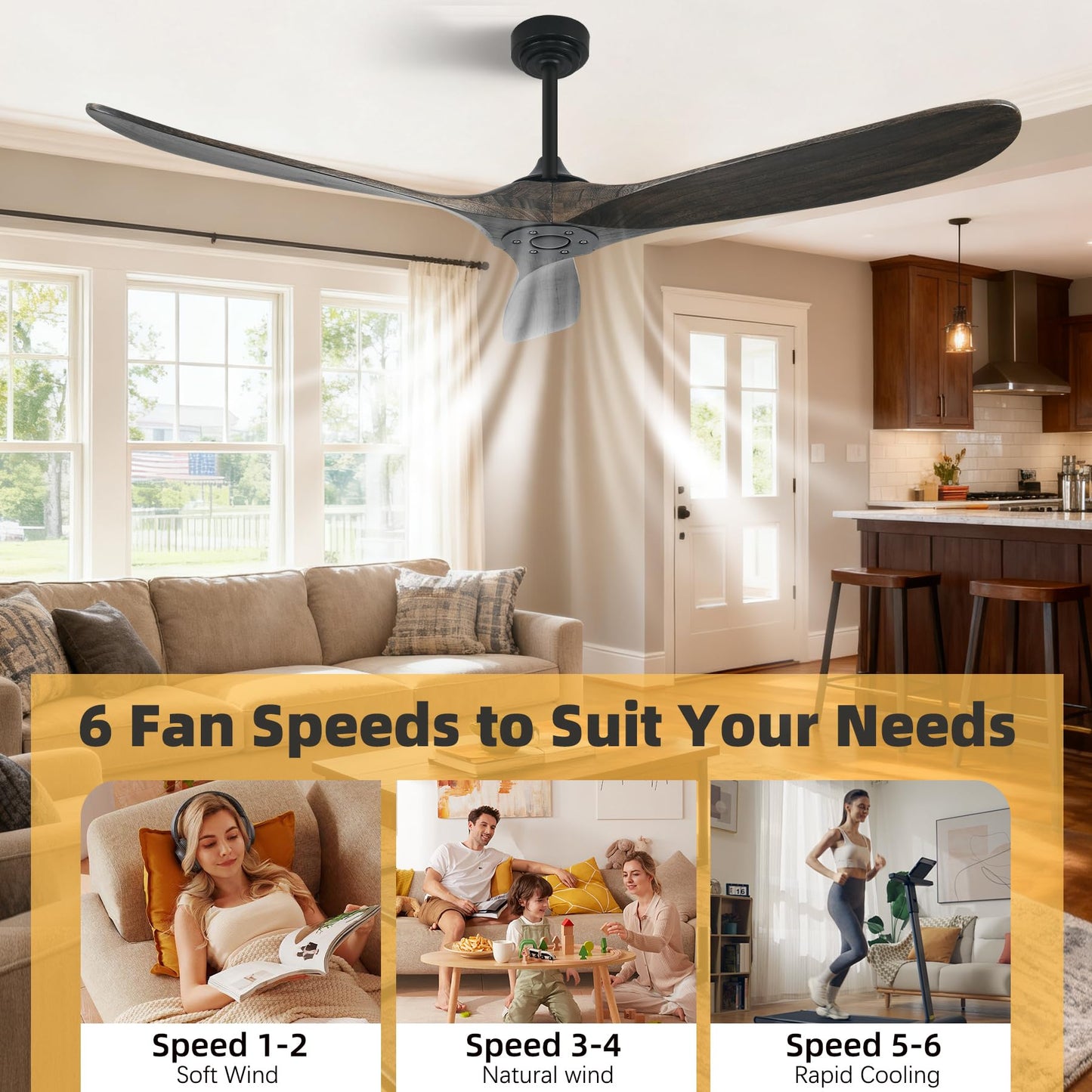 Homlit Outdoor Ceiling Fan Without Light, 60 Inch Smart Ceiling Fan with Remote & Voice Control Works with Alexa & Google Assistant, 3-Blade Wood Fan
