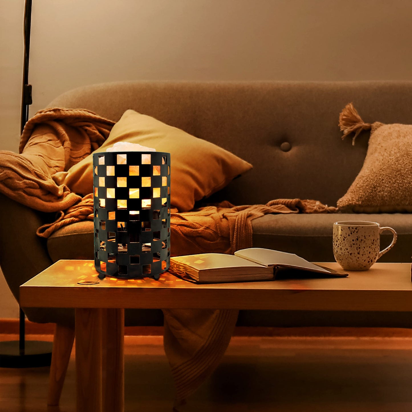 Himalayan Glow Projective Style Metal Basket Night Light with Pink Chunks, Bulb,(ETL Certified) Dimmer Switch,Calming & Relaxing Salt Lamp, Pink Salt