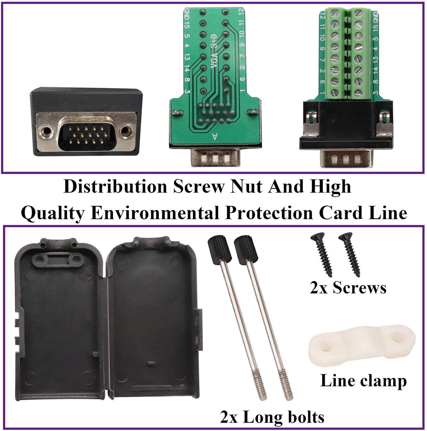 AAOTOKK VGA Screw Terminal Block Adapter D-SUB 15 Pin 3 Row DB15 VGA Male to 16 Pin/Way Female Serial Terminal Breakout Board Connector Signal Module