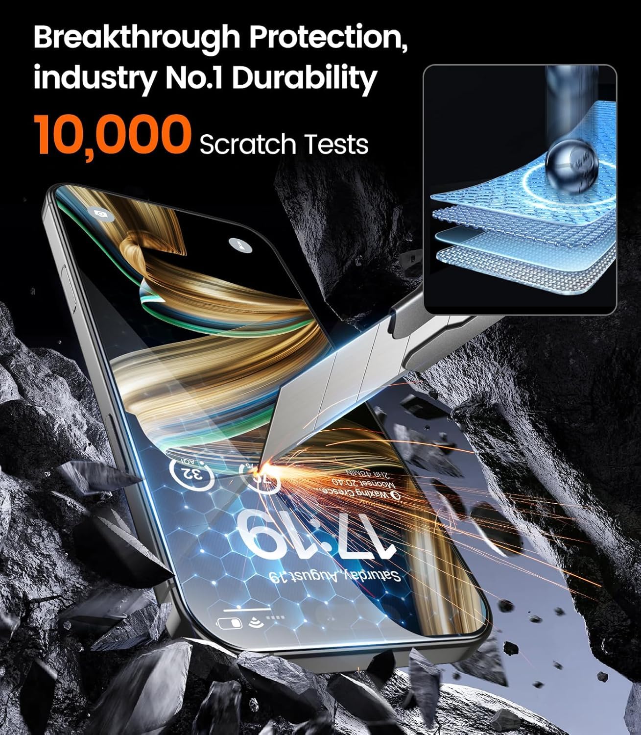 EZ-GLAZ-4 Pack for iPhone 17 Pro Max Screen Protector[6.9"] 9H+ Hardness 12FT Military Grade Shatterproof Long Durable Tempered Glass Film