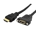 StarTech.com 3ft HDMI Female to Male Adapter, 4K High Speed Panel Mount HDMI Cable, 4K 30Hz UHD HDMI, 10.2 Gbps Bandwdith, 4K HDMI Female to HDMI