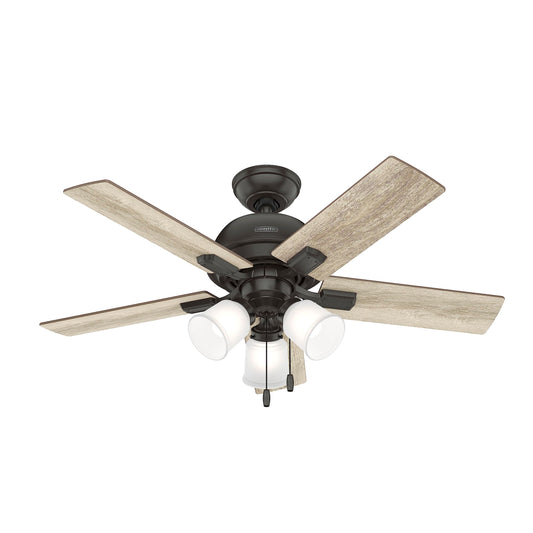 Hunter Fan 44 inch Traditional Noble Bronze Finish Indoor Ceiling Fan with LED Light Kit and Pull Chain (Renewed)