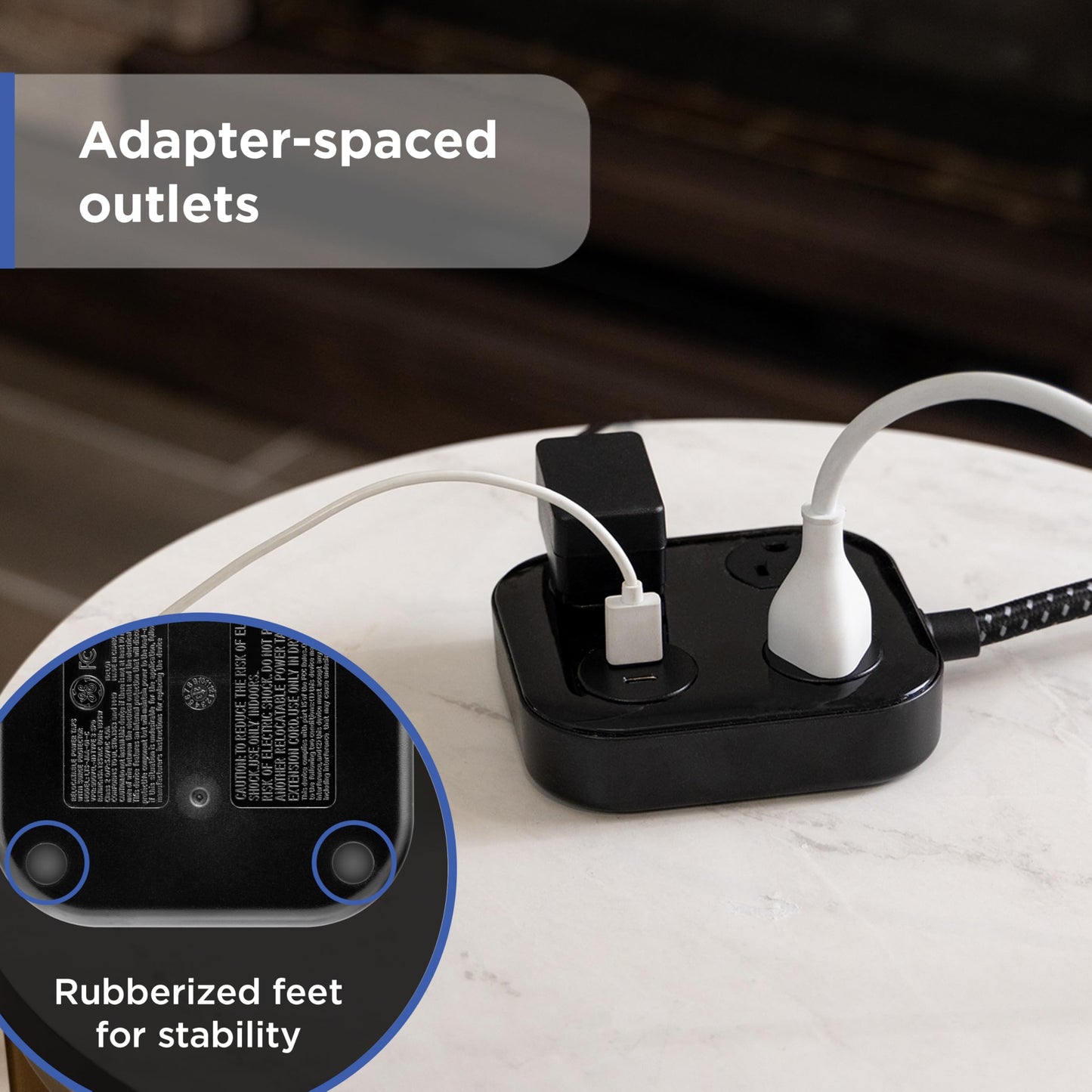 GE UltraPro 3-Outlet Surge Protector with USB, 245 Joules, 1 USB-A & 1 USB-C Port, 4ft Braided Extension Cord, Flat Plug, Adapter-Spaced Outlets, ETL