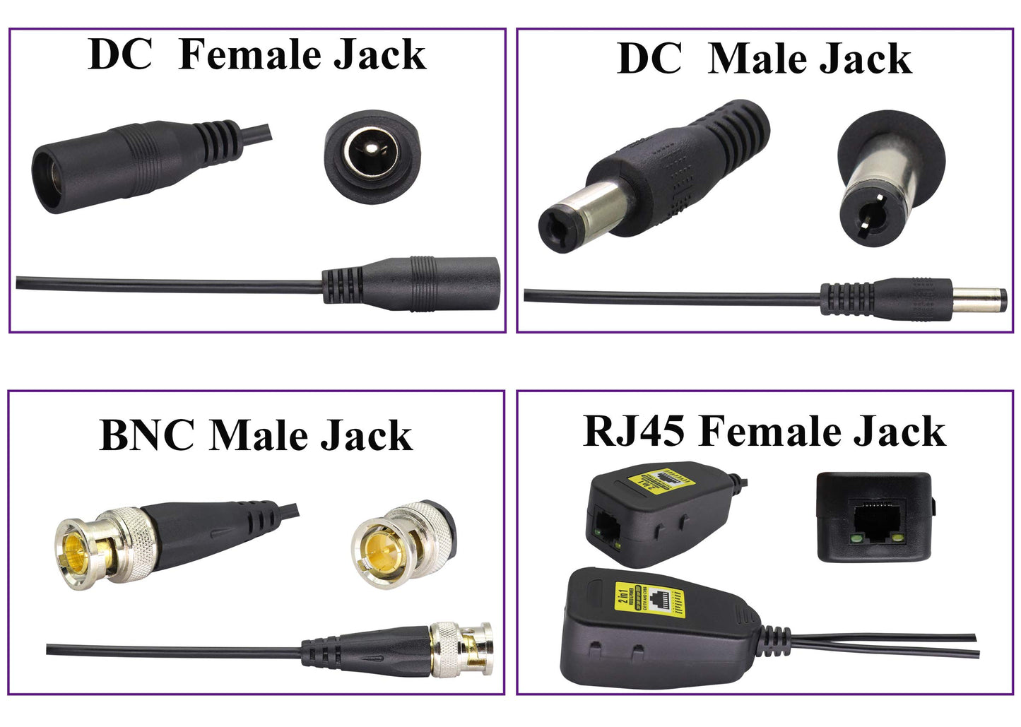 AAOTOKK Power Video Balun DC BNC to Cat5 RJ45 Network Transceiver HD-CVI/TVI/AHD/CVBS with DC Connector for 720P 960P 1080P 3MP 4MP 5MP 8MP CCTV