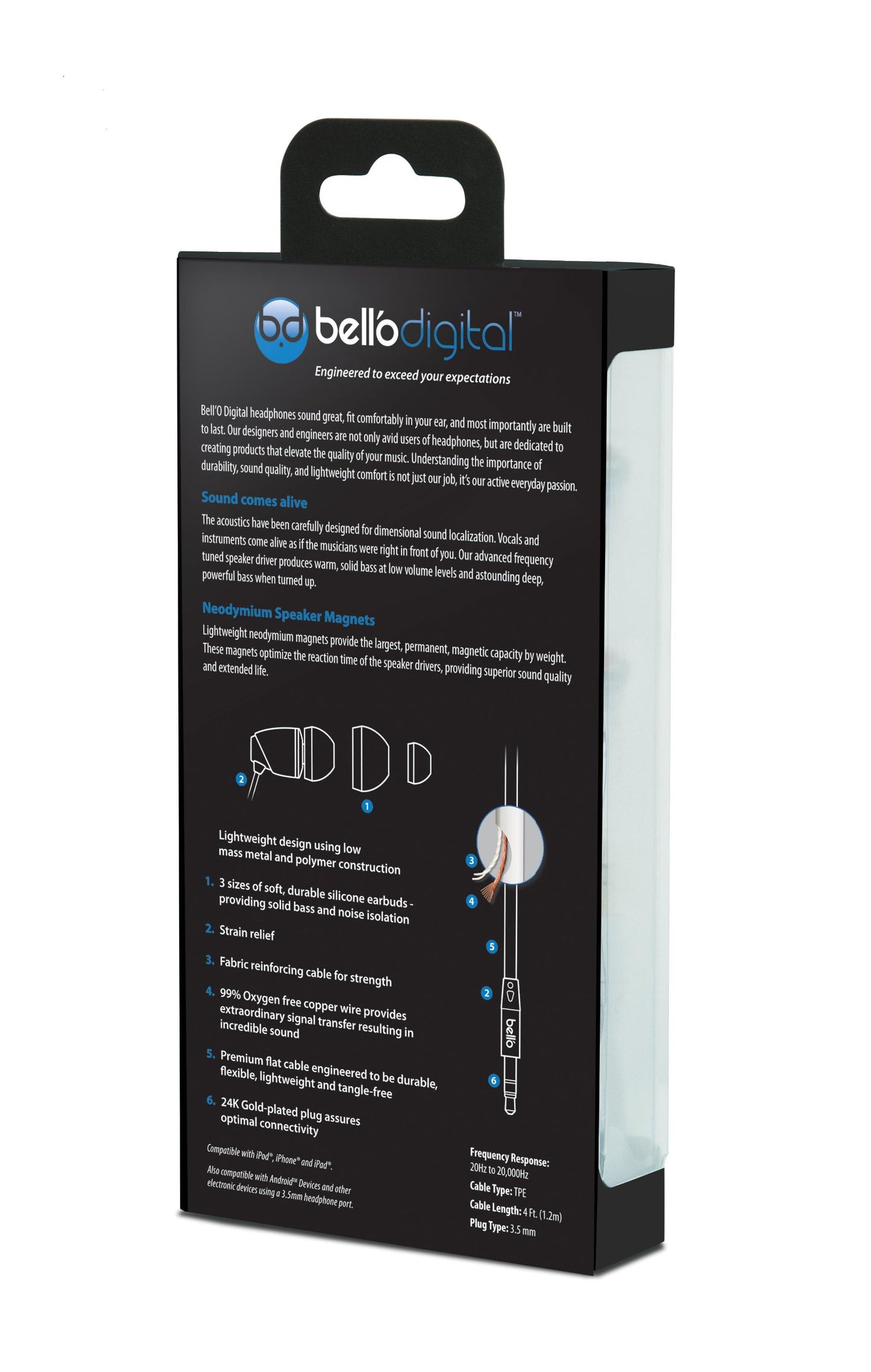Bell'O Digital BDH440 Precision Bass-Ear Earbud Stye Headphone, Chrome/Matte Black