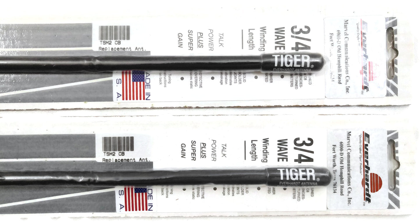 Lot of 2 Everhardt TSM2-B 3/4 Wave 2 ft Fiberglass “Super Flexâ€ CB Radio Antenna - Black