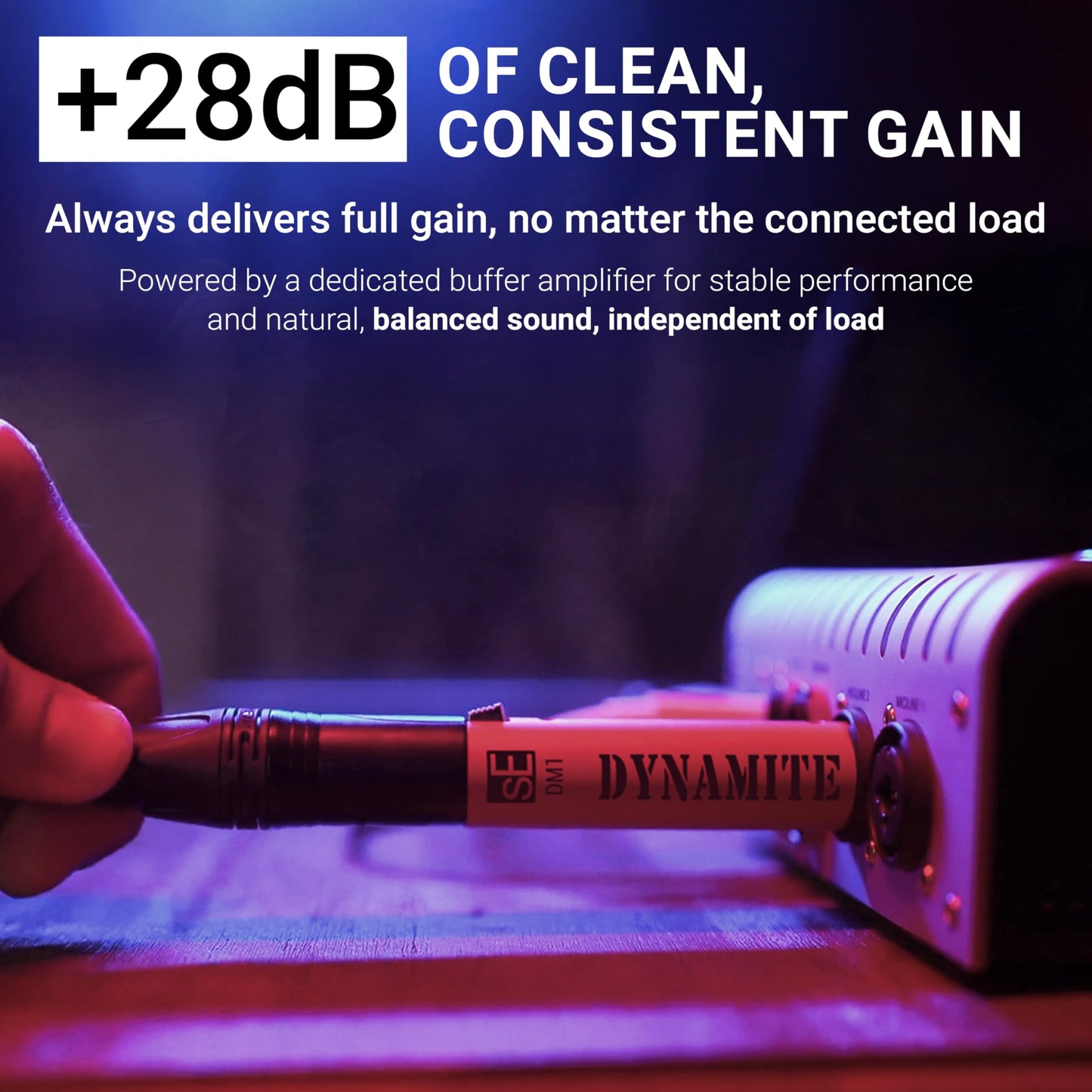 sE Electronics DM1 Dynamite Ultra-Slim Inline Microphone Preamp for Ribbon & Dynamic Microphones - Mic Preamp with +28dB Gain for Clean, Natural Sound