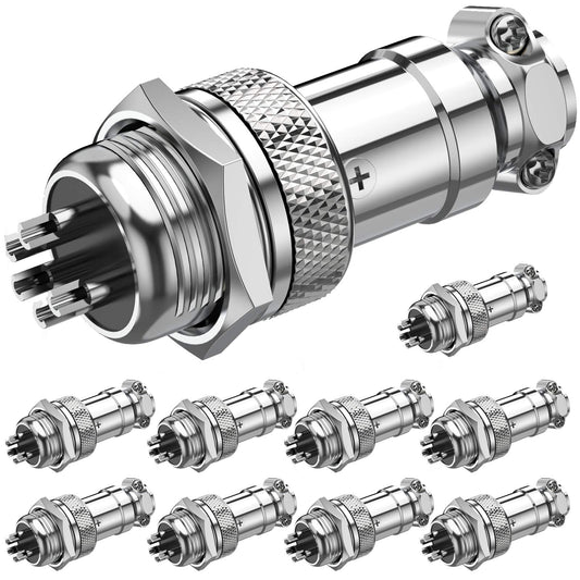 DIYhz 10 Pcs GX16 5 Pins Panel Metal Mount Circular Metal Aviation Connector Adapter Male Female Plug Socket