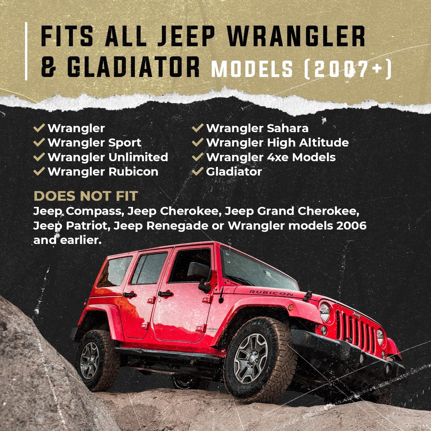 RONIN FACTORY - 50 Cal Bullet Antenna for Jeep Wrangler Gladiator Sahara Rubicon, Jeep Accessories, Replacement Radio Antenna, SmartLock (2007-2023 JK