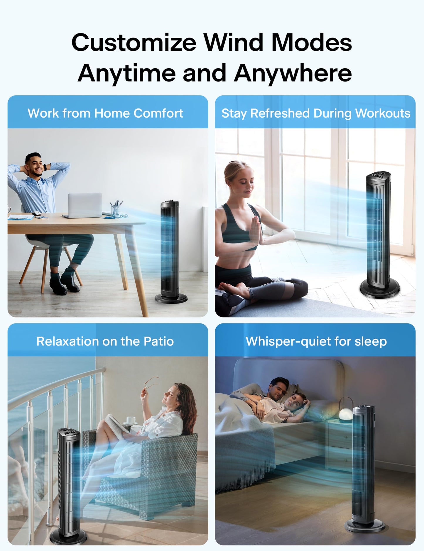 PELONIS 30 Inch Tower Fan for Bedroom, Quiet Oscillating Standing Fan with 3 Speeds, Portable Cooling Fan for Home Office Dorm Room, Auto-off Timer