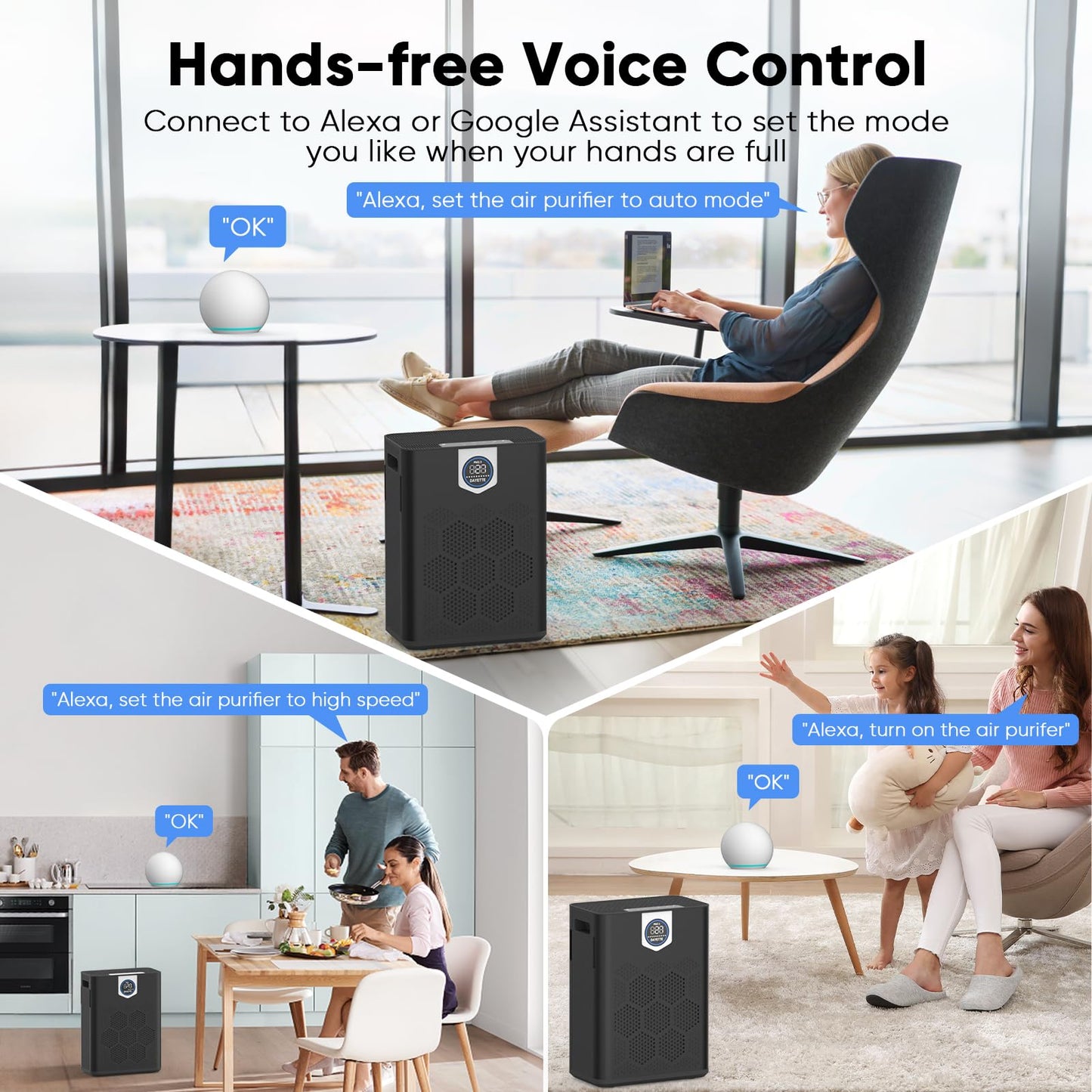 DAYETTE Smart Air Purifiers for Home Large Room with Fragrance, H14 Air Purifier with Washable Filters Up to 3000 Ft², APP & Voice Control & 22 dB