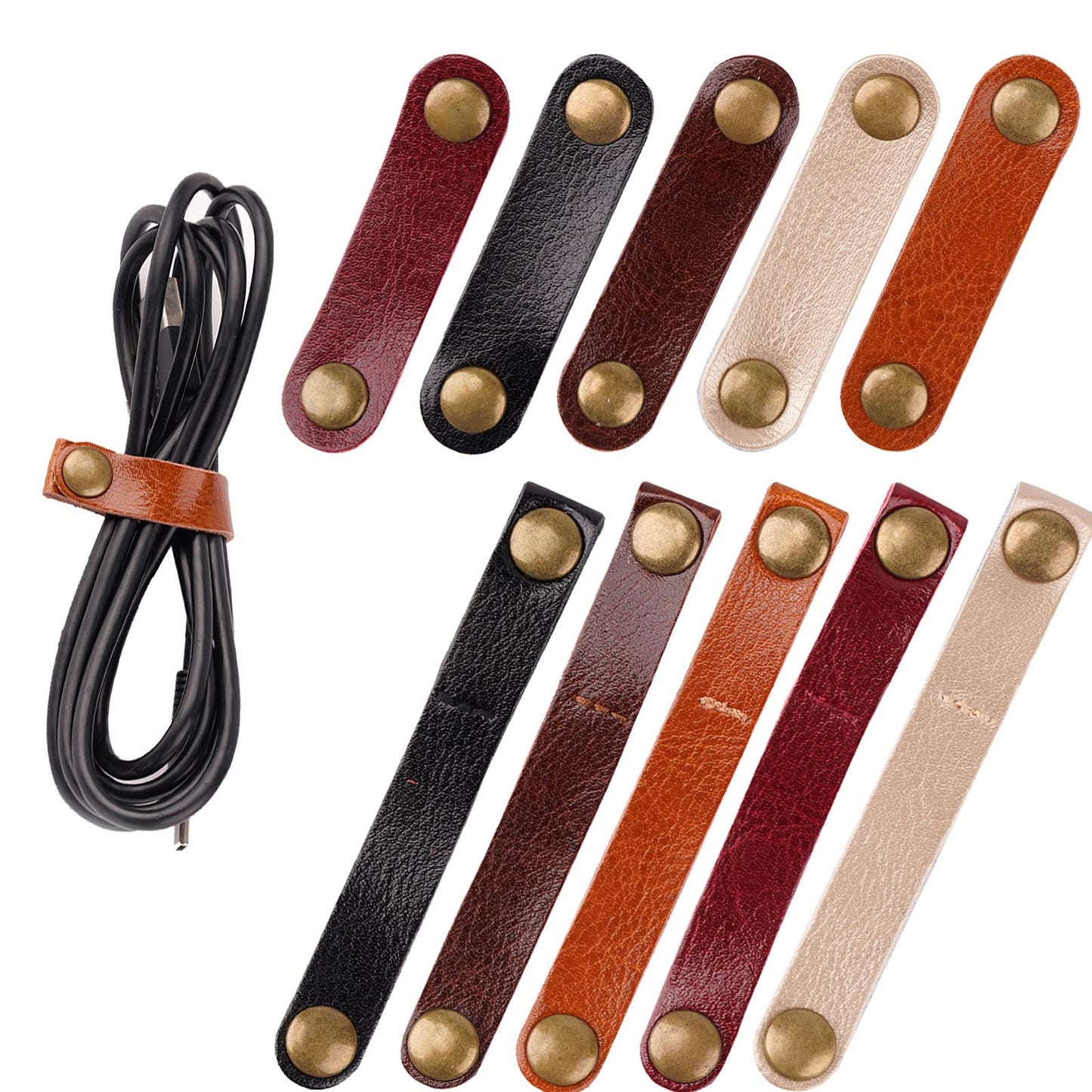 20 Pack Leather Cable Straps Cord Organizers Leather Cable Ties Cord Snap On Cable Holders Keepers For Travel, USB Charging Cable Management Winder