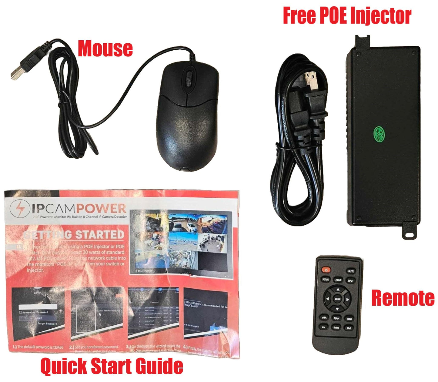 IPCamPower 21.5" POE-Powered CCTV Spot Monitor with Integrated 8 Channel IP Camera Decoder, Compatible w/Most IP Camera Manufacturers, Built-in