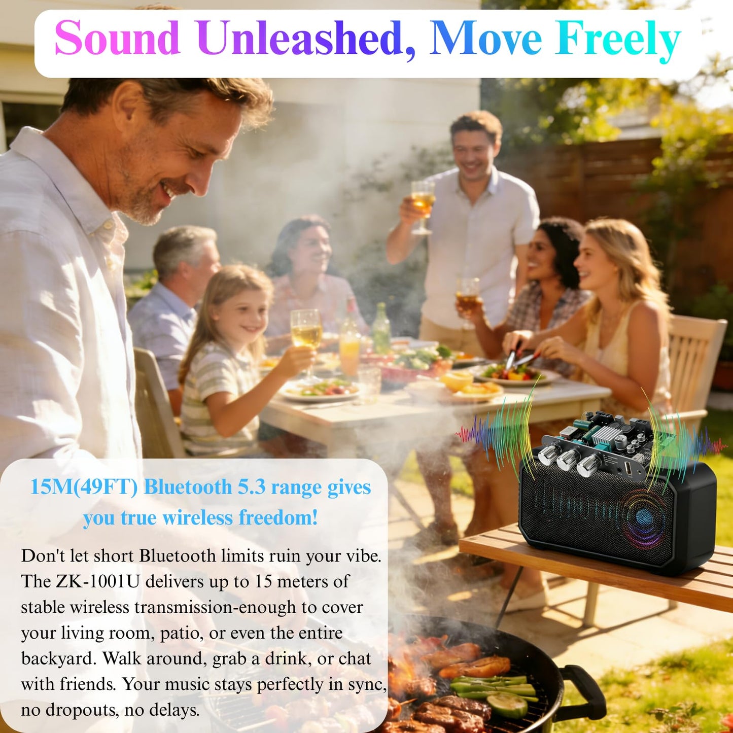 ZK-1001U Mono Amplifier Board, 100W Bluetooth5.3 Amplifier with TPA3116D2 Chip, Mini Amplifier with TWS Stereo Pairing, Treble and Bass for Home Audio