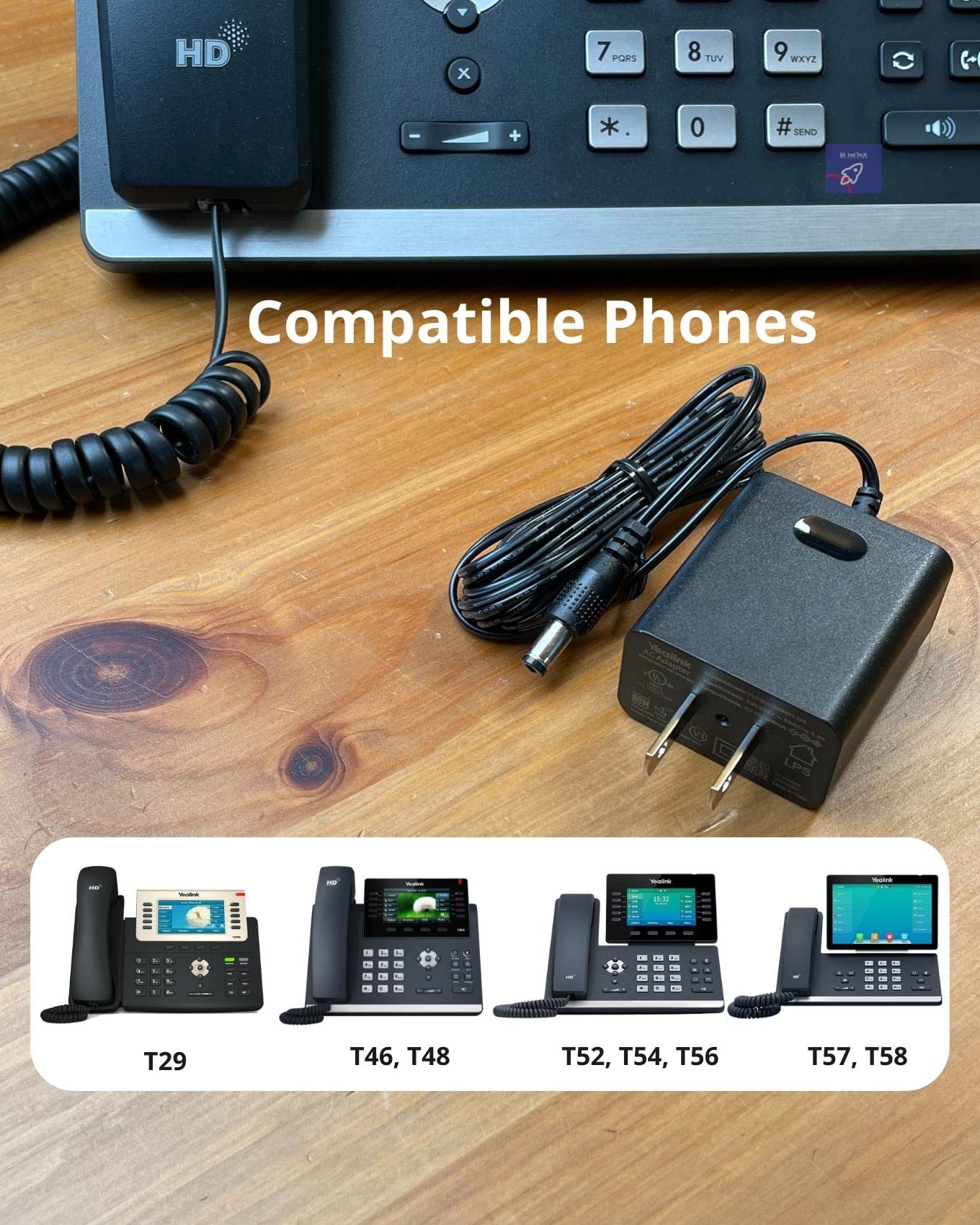 Yealink Phone Power Adapter PS5V2000US - for Yealink Telephones T46, T48S, T58A, T58-CAM, T54W, T57W, Teams Phones - MP52, MP54, MP56, T85W, T87W