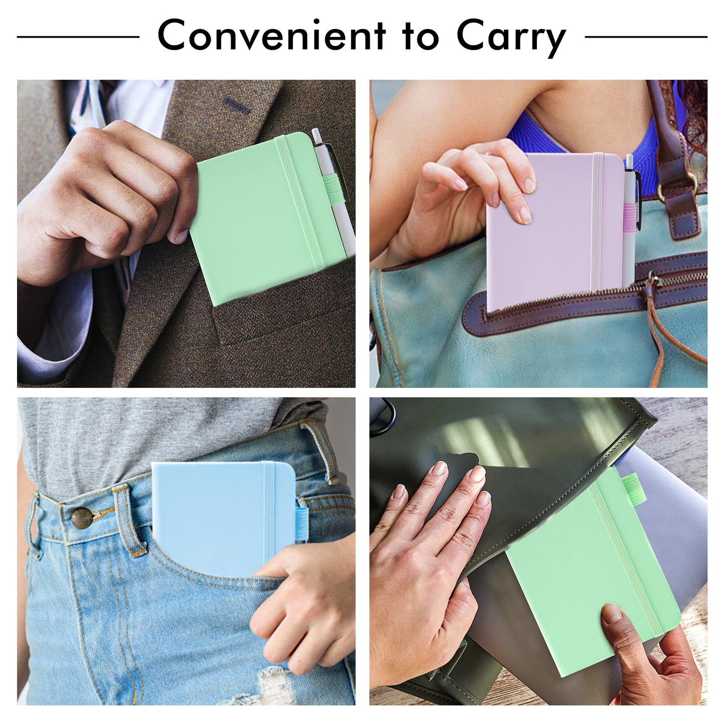 feela 3 Pack Pocket Small Notebook Journals, Mini Cute Hardcover College Ruled Notepad Women Office Supplies, with 3 Black Pens, 3.5”x 5.5”, A6