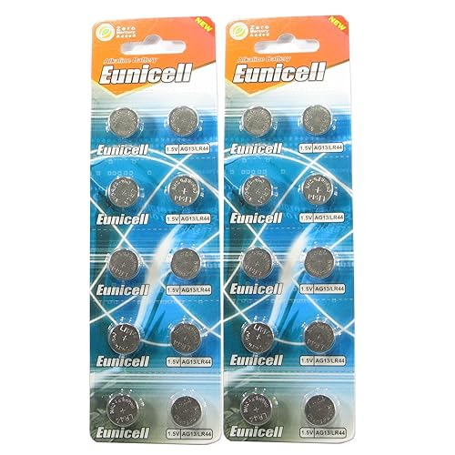 20 Eunicell AG13 A76 LR44 357 L1154 Button Cell 1.5V Battery Long Shelf Life 0% Mercury (Expire Date Marked)
